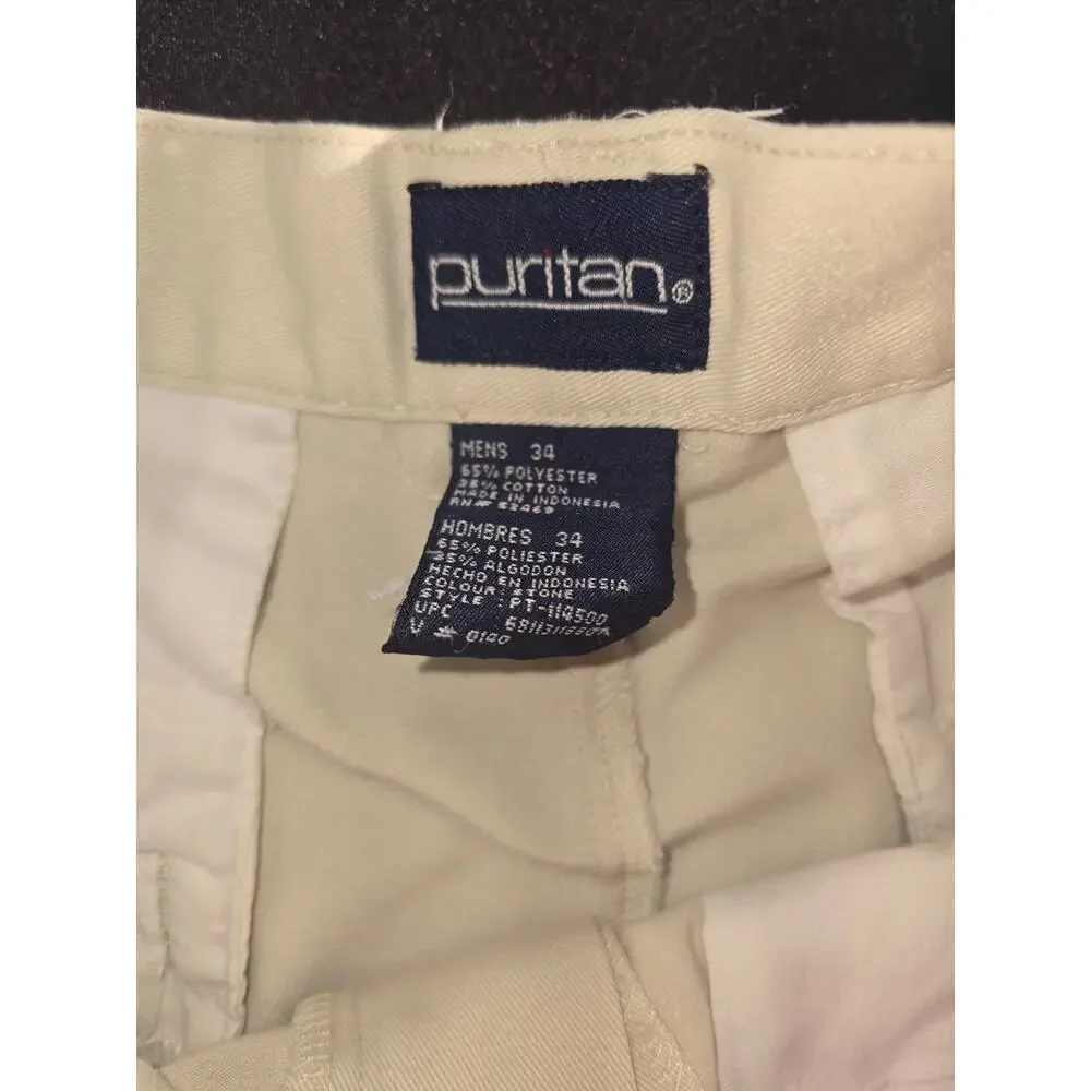 Puritan Men's Shorts Size 34 Beige Pleated Flat Front Casual Chino Pockets